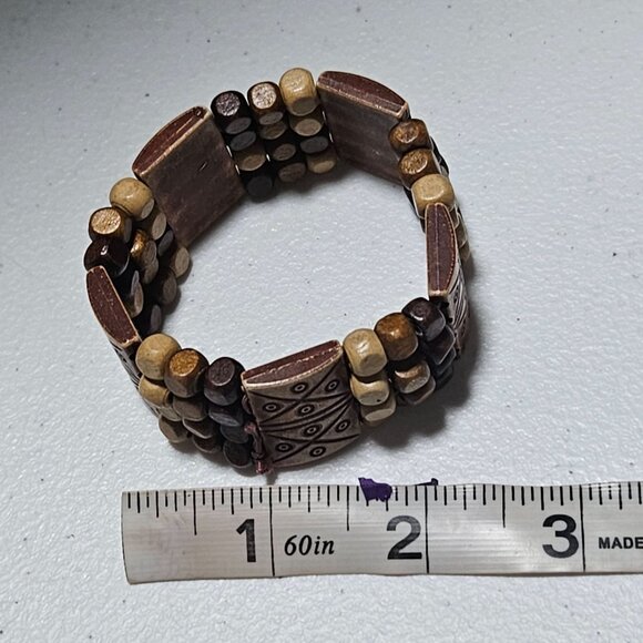 Handmade Boho Tribal Pattern Wooden Beaded Stretch Bracelet Fashion Jewelry - Picture 4 of 4